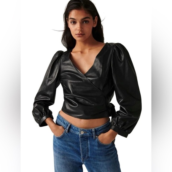 ba&sh Houston Leather Wrap Top in Black - Picture 1 of 4